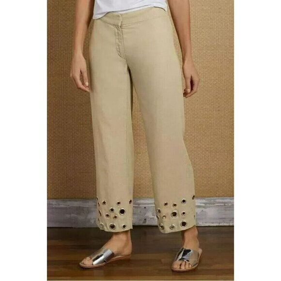 Soft Surroundings Farrah Tan Linen Grommet Cropped Pants PXS - Picture 3 of 6